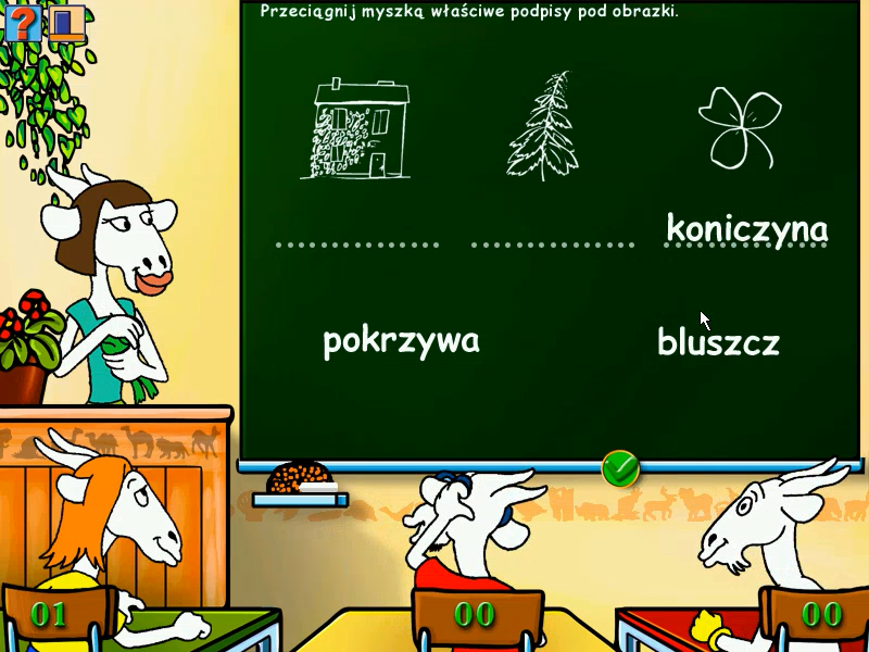 Szkoła Koziołka Matołka (Windows) screenshot: Match words with types of leaves