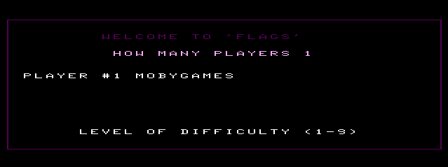 Flags (TRS-80 CoCo) screenshot: Game Setup