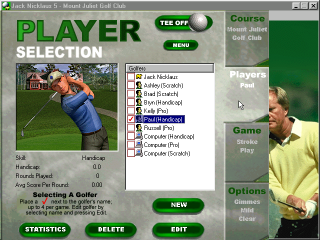 Jack Nicklaus 5 (Windows) screenshot: Select player