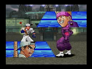 Rival Schools (PlayStation) screenshot: One of the good head-to-head dialogue cutscenes from arcade version in extras menu.