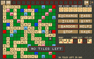 Scrabble (Amiga) screenshot: No tiles left.