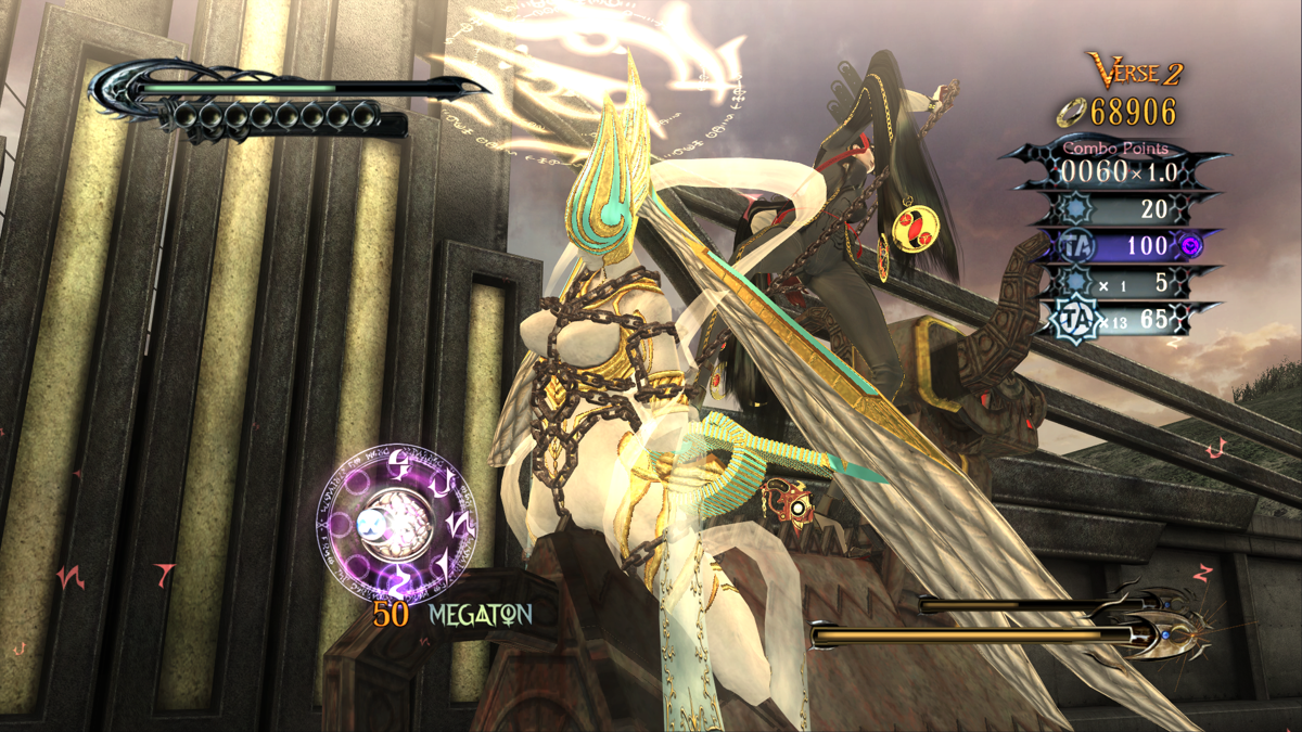 Bayonetta (Windows) screenshot: Punishing a female angel