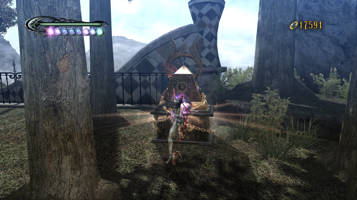 Bayonetta (Windows) screenshot: A treasure chest (actually a wiitch's tomb)