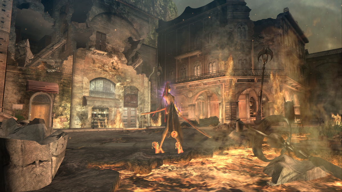 Bayonetta (Windows) screenshot: A burning city