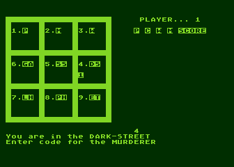 Detective (Atari 8-bit) screenshot: Entering Codes