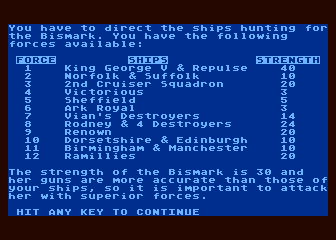 Bismark (Atari 8-bit) screenshot: Ship Strength