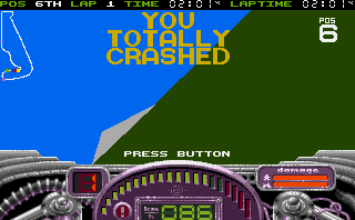 No Second Prize (Amiga) screenshot: You crashed. The race is over.
