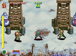 Shock Troopers (Arcade) screenshot: In between two towers