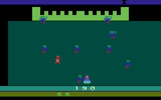 Krull (Atari 2600) screenshot: Under attack from the Slayers!