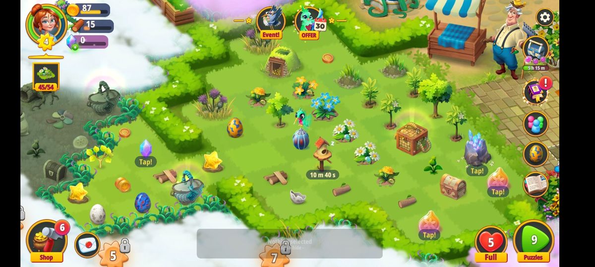 Merge Gardens (Android) screenshot: Your garden is blooming