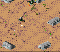Desert Strike: Return to the Gulf (SNES) screenshot: Uh-oh, this place is guarded
