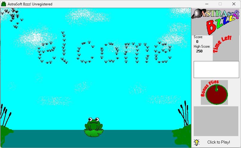 Bzzz! (Windows) screenshot: The frog in the middle of the screen does not move at all