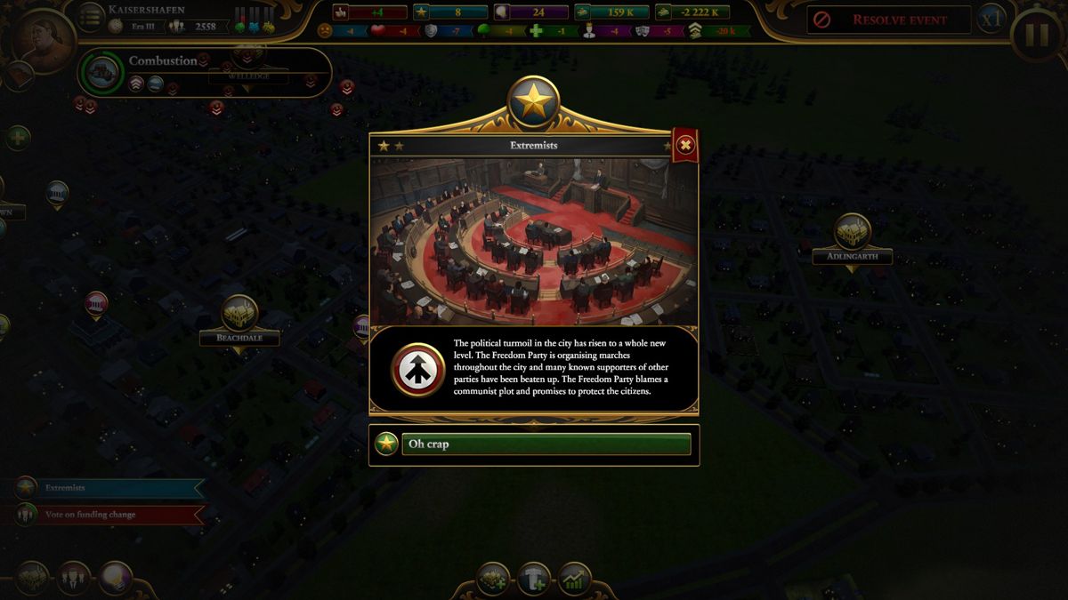 Urban Empire (Windows) screenshot: National Socialism is on the rise!