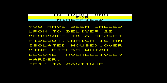 Mine-Field (VIC-20) screenshot: Instructions
