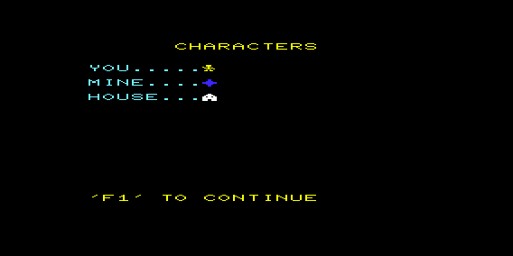 Mine-Field (VIC-20) screenshot: Characters