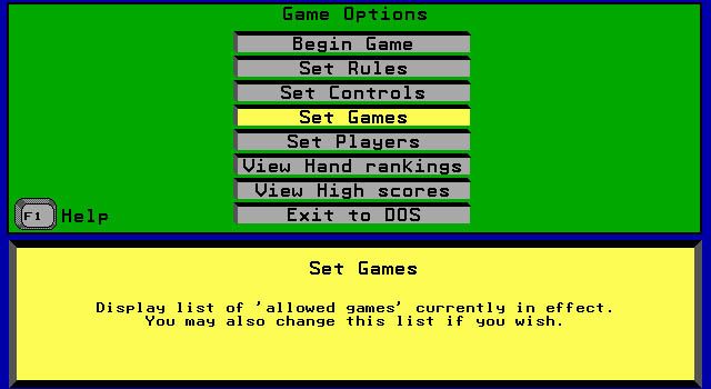 Amarillo Slim Dealer's Choice (DOS) screenshot: options screen