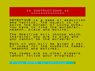 Detective (ZX Spectrum) screenshot: Instructions