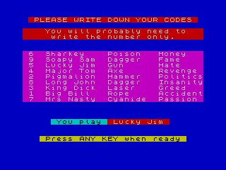 Detective (ZX Spectrum) screenshot: Secret Codes
