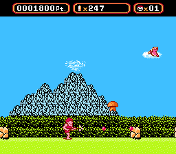 Amagon (NES) screenshot: Shooting at a strange mushroom creature