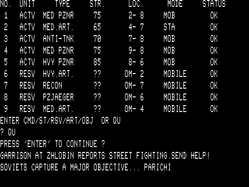 Dnieper River Line (TRS-80) screenshot: The town of Zhlobin is needing help - Lost Parichi 1st objective to fall
