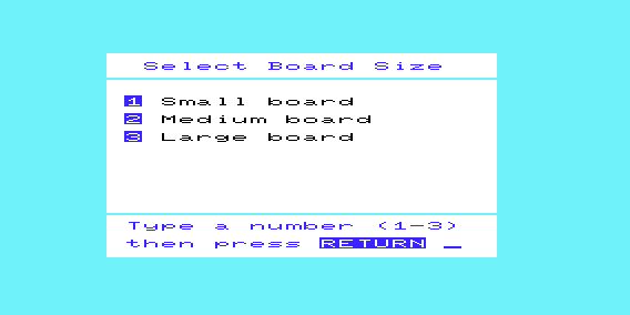 Square Pairs (VIC-20) screenshot: Choosing Board Size