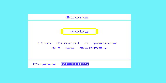 Square Pairs (VIC-20) screenshot: Final Score