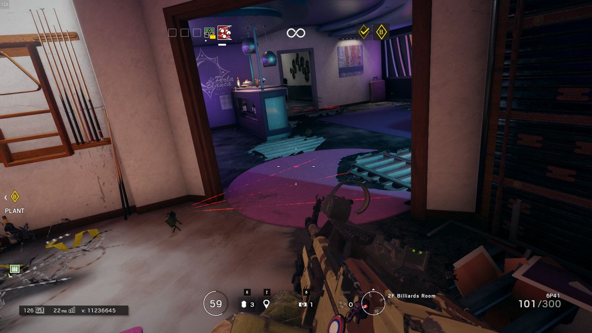 Tom Clancy's Rainbow Six: Siege (Windows) screenshot: Explosions from grenades have damaged the floor