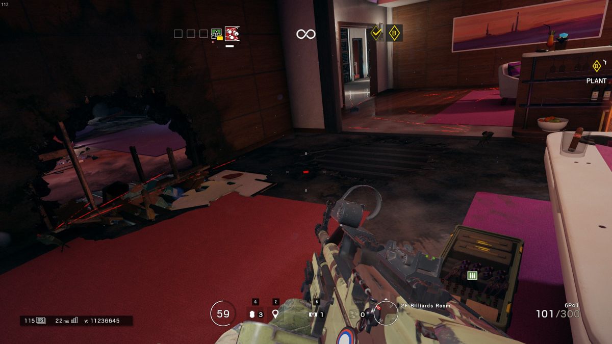 Tom Clancy's Rainbow Six: Siege (Windows) screenshot: Blowing open holes in the wall creates new line of sight opportunities