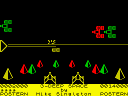 3 Deep Space (ZX Spectrum) screenshot: Smashing the 1st type of enemy spaceships.