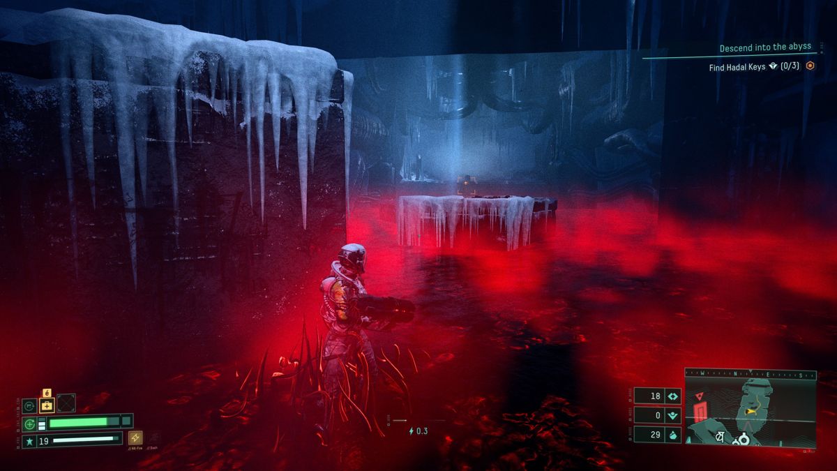 Returnal (Windows) screenshot: Selene found a new permanent ability that allows her to move in hazardous environments.