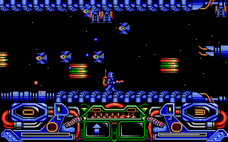 Dark Fusion (Atari ST) screenshot: Walking around and blasting enemies.