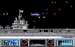 Wings of Fury (DOS) screenshot: Coming home after a succesfull mission.