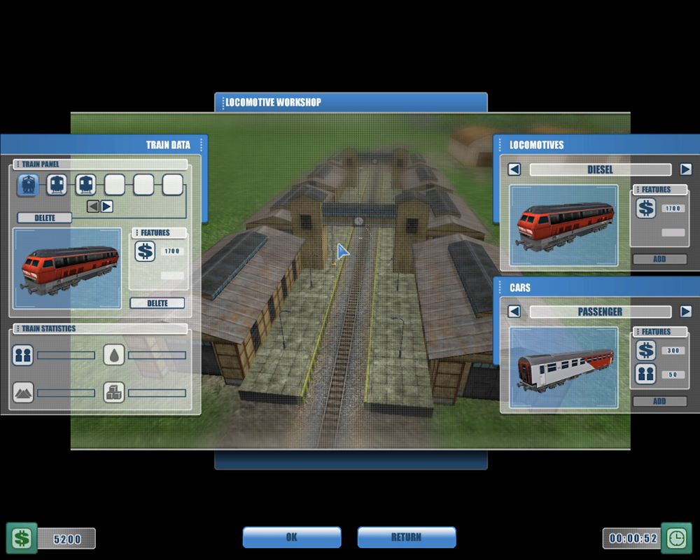 Railroad Lines (Windows) screenshot: Setting up a passenger train