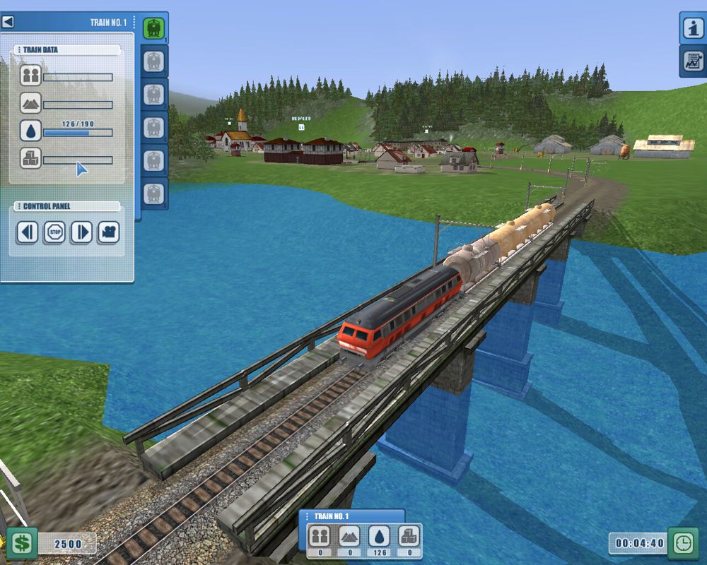 Railroad Lines (Windows) screenshot: The bridge on the lake, the highlight of Mission 04