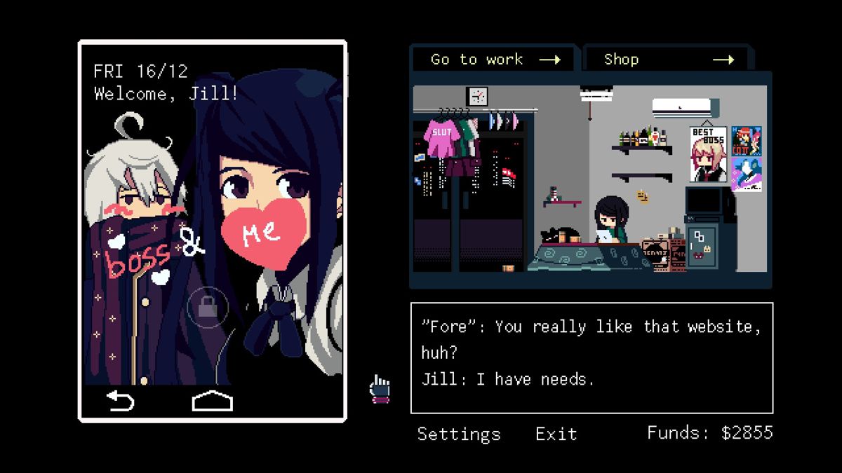 VA-11 HALL-A: Cyberpunk Bartender Action (Windows) screenshot: There are a lot of very horny people in this game.