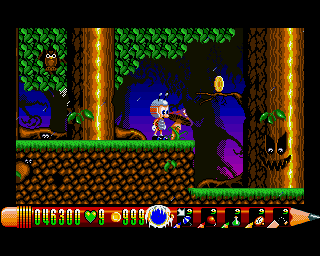 Doodlebug: Bug Bash II (Amiga) screenshot: Level 2 - Forbidden Forest
