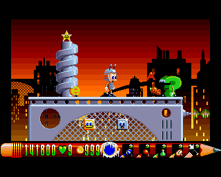 Doodlebug: Bug Bash II (Amiga) screenshot: Level 5 - Capital City