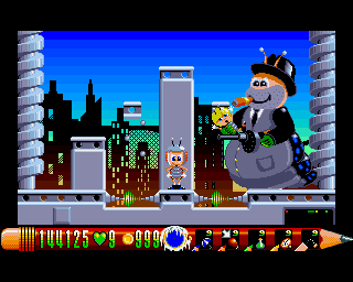 Doodlebug: Bug Bash II (Amiga) screenshot: Level 5 Boss - The Evil Slug Boss