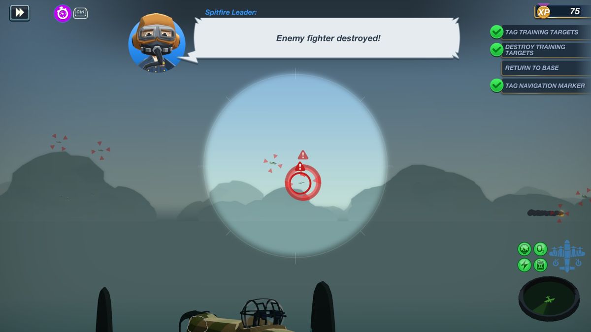 Bomber Crew (Windows) screenshot: You have to aim the scope for a few seconds over enemy targets in order for gunners to target them