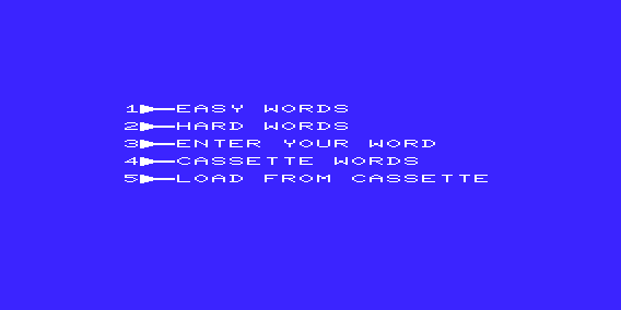 Bomber Word (VIC-20) screenshot: Game Setup