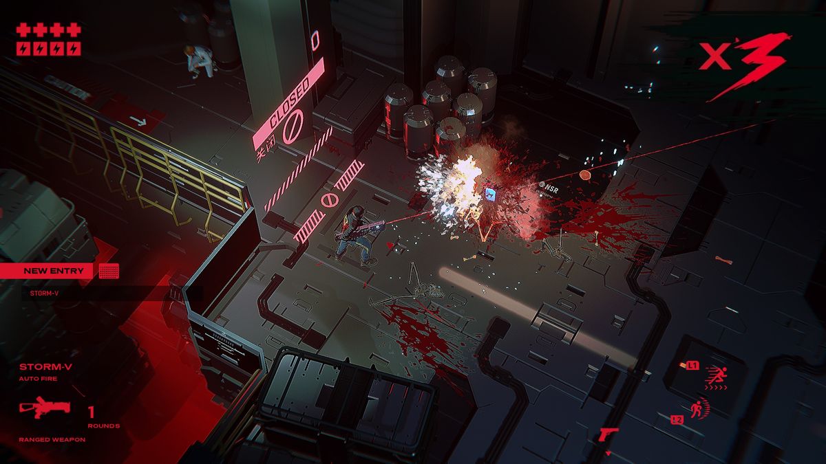 Ruiner (PlayStation 4) screenshot: Storm-V rifle in action