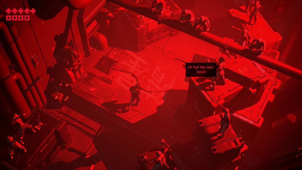 Ruiner (PlayStation 4) screenshot: By taking out their finest warriors and leader, the creeps are proclaiming me their new boss
