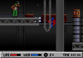 Spider-Man (Genesis) screenshot: time it right to get past the bullets