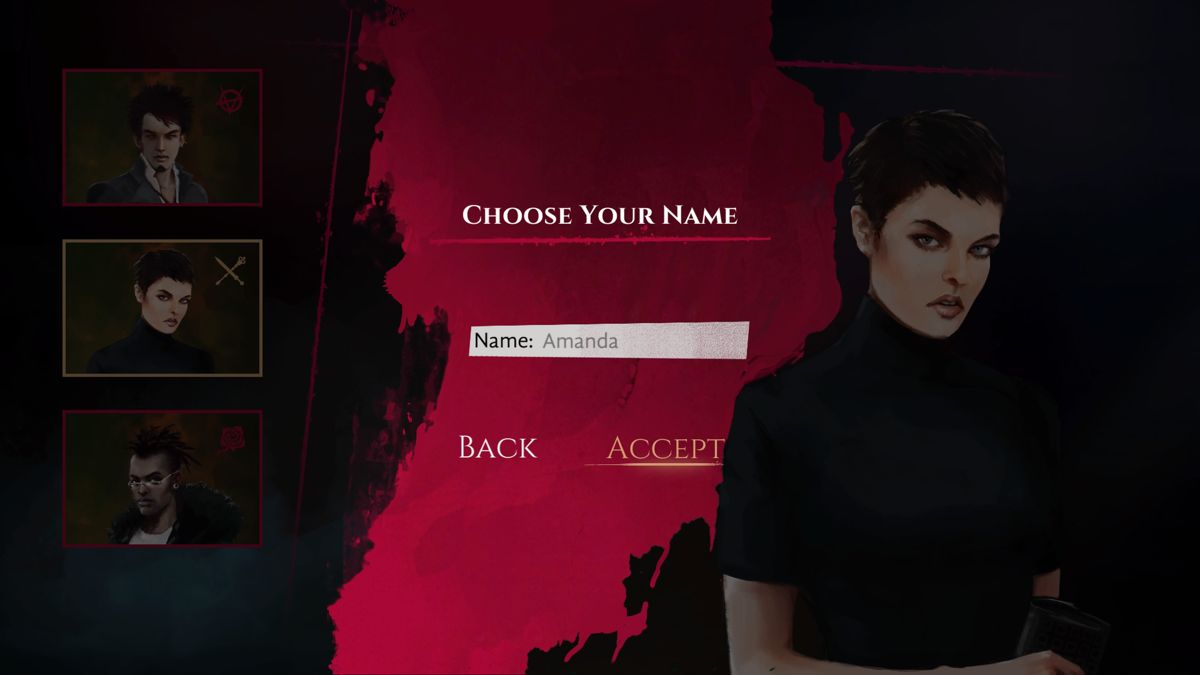 Vampire: The Masquerade - Coteries of New York (PlayStation 4) screenshot: Player's name input