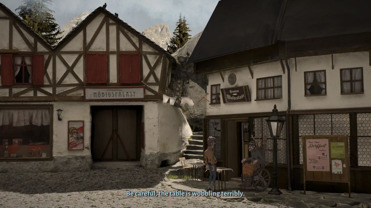 Trüberbrook (PlayStation 4) screenshot: Talking to a WWI veteran