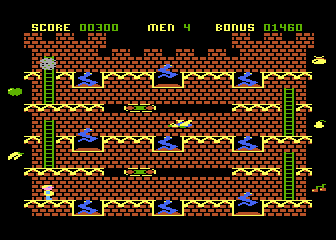 Castle Assault (Atari 8-bit) screenshot: Snakes and Falling Boulders