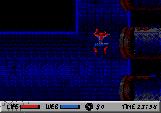 Spider-Man (Genesis) screenshot: crawling through the sewers