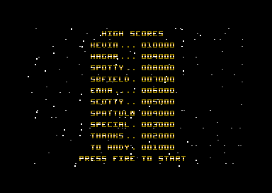 Starforce Fighter (Commodore 64) screenshot: High Scores