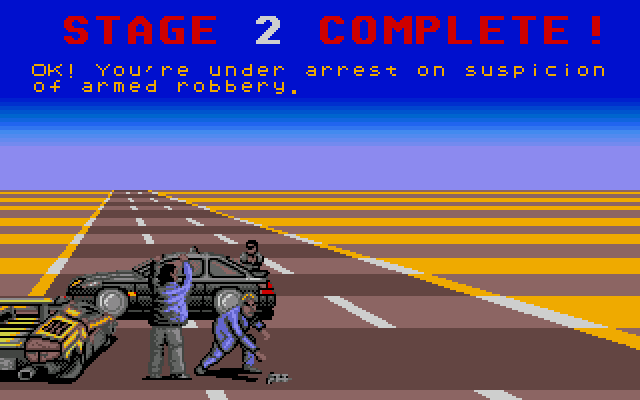 Chase H.Q. (Amiga) screenshot: Under arrest for armed robbery