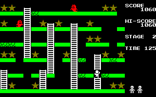 Cracky (PC-8000) screenshot: Climbing a ladder in the 2nd stage. (8001mkII)